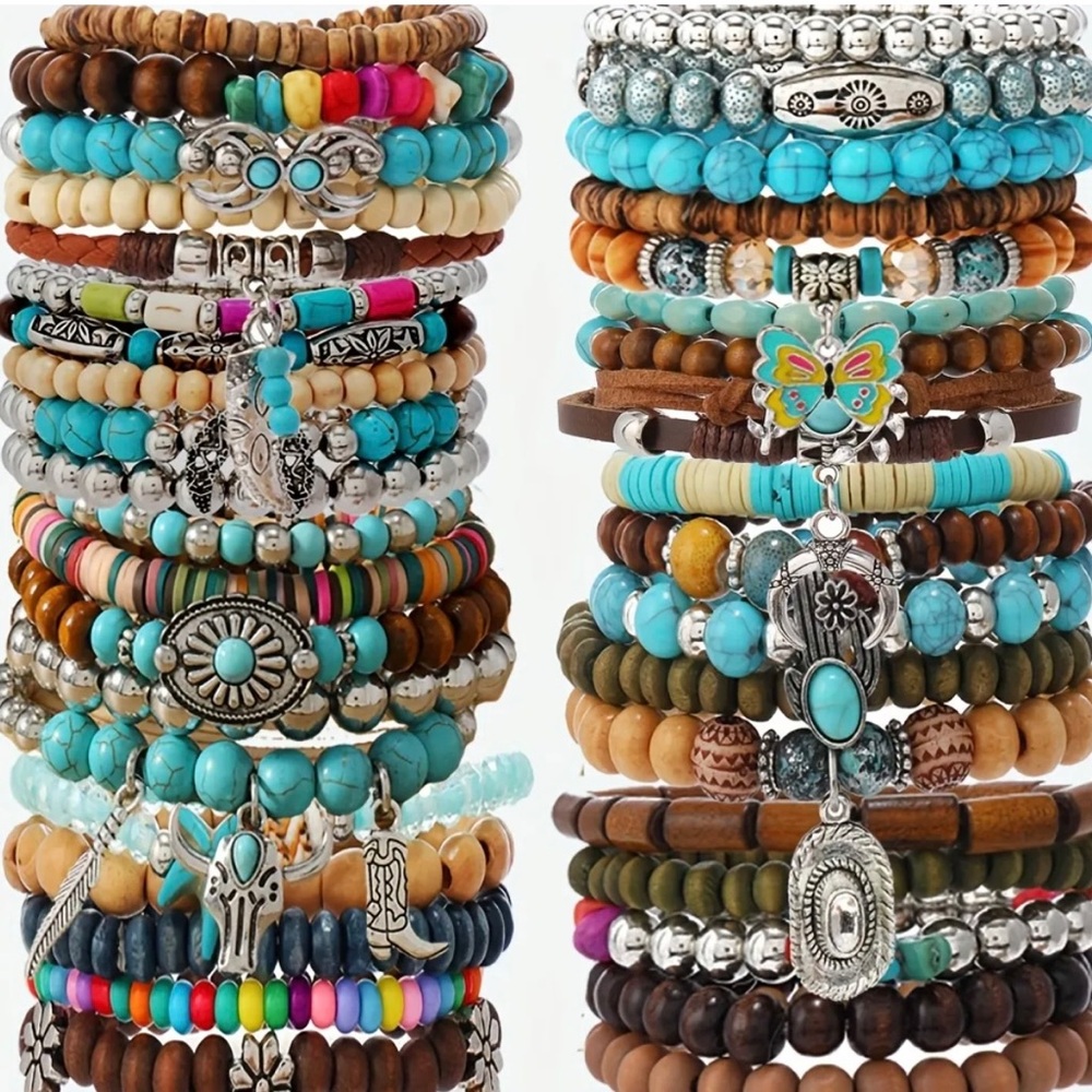 🔴 5 for $10 ONE Elegant Bluish Gray Wooden Beaded Bracelet - Picture 3 of 16